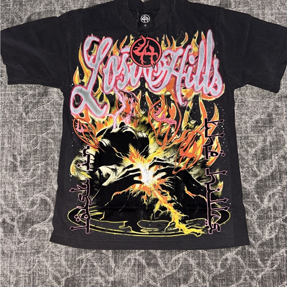Black Graphic Tee with Flame Design. hard to find over 200 on resell
